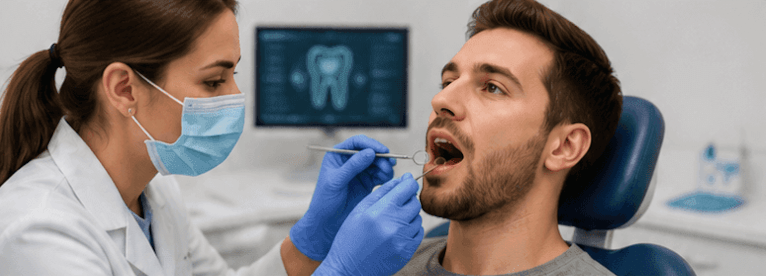 Dentist examining a patient for vaping effects